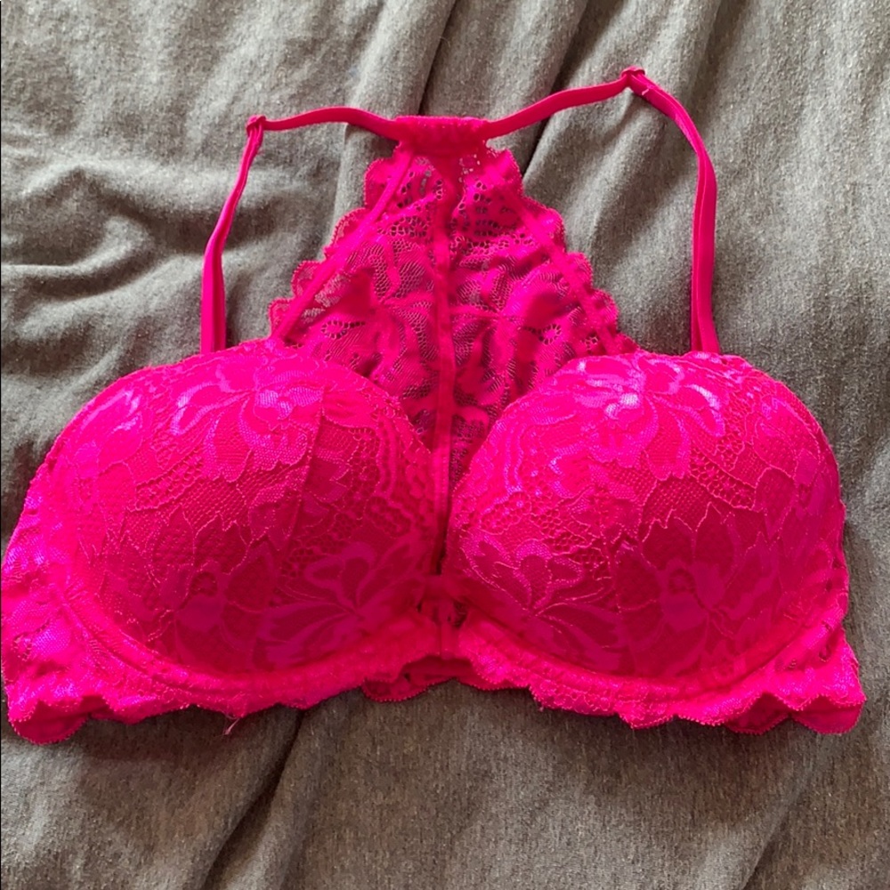 Hot Pink Lace Racerback Padded Bra